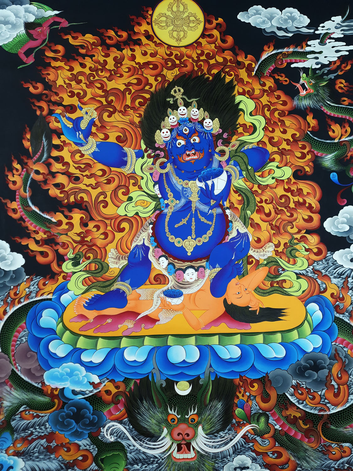 Two Arms Mahakala Masterpiece Large Tibetan Thangka Painting