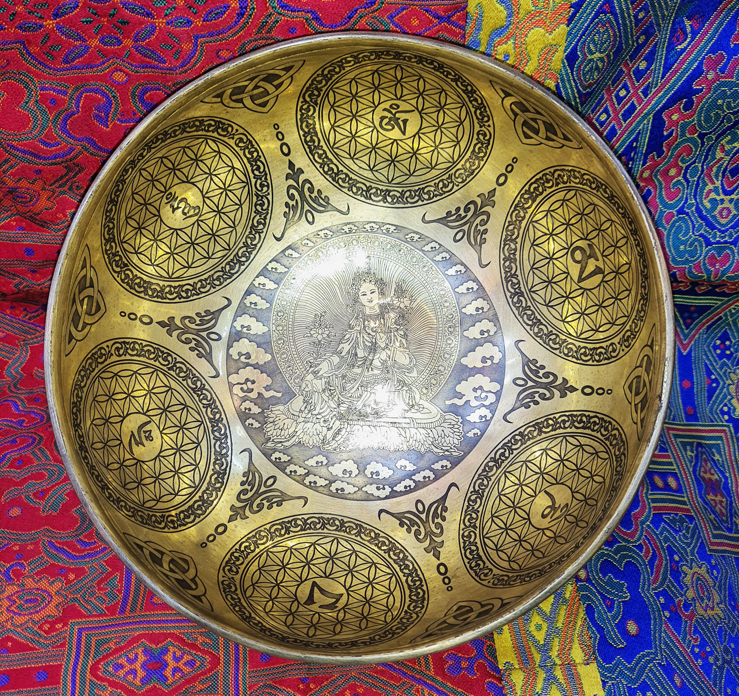 Green Tara With Mandalas Hand-Made Singing Bowls From Nepal