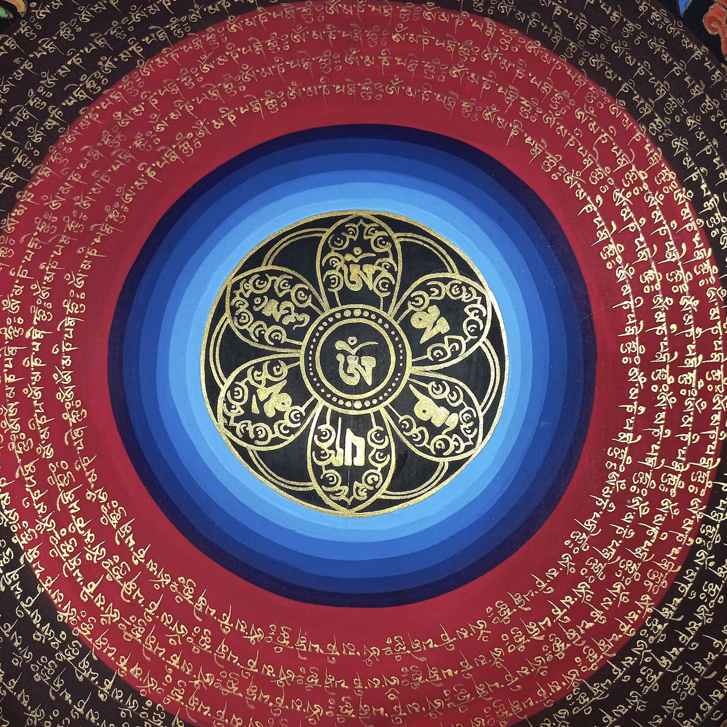 Om Mantra Mandala, Om Mane Padme Hum, meditation, yoga , Peace Hand-Painted Wall hanging Tibetan Thangka Painting
