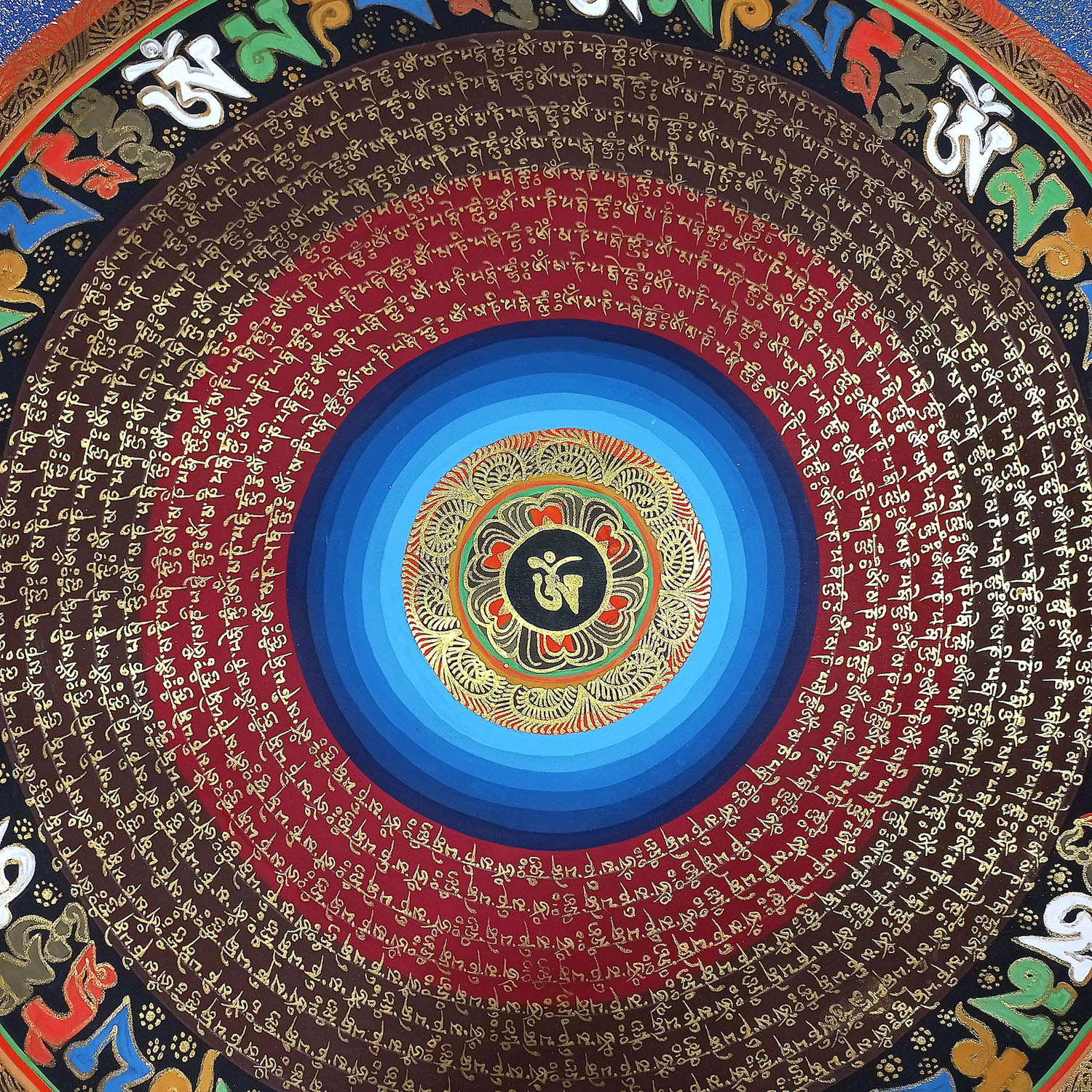 Om Mantra Mandala Colorful Hand Painted Tibetan Thangka Painting