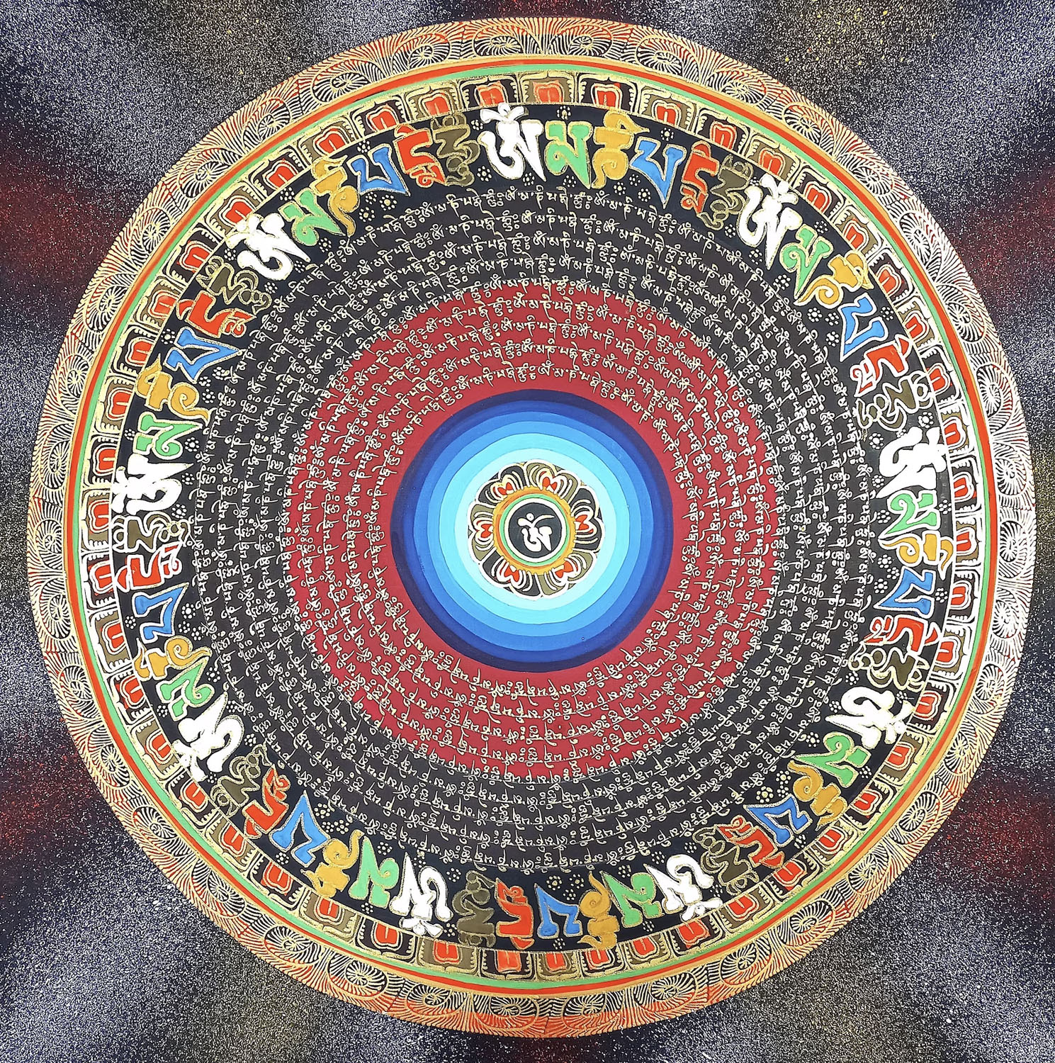 Om Mantra Mandala,meditation, yoga , Peace Hand-Painted Wall hanging Tibetan Thangka Painting From Nepal