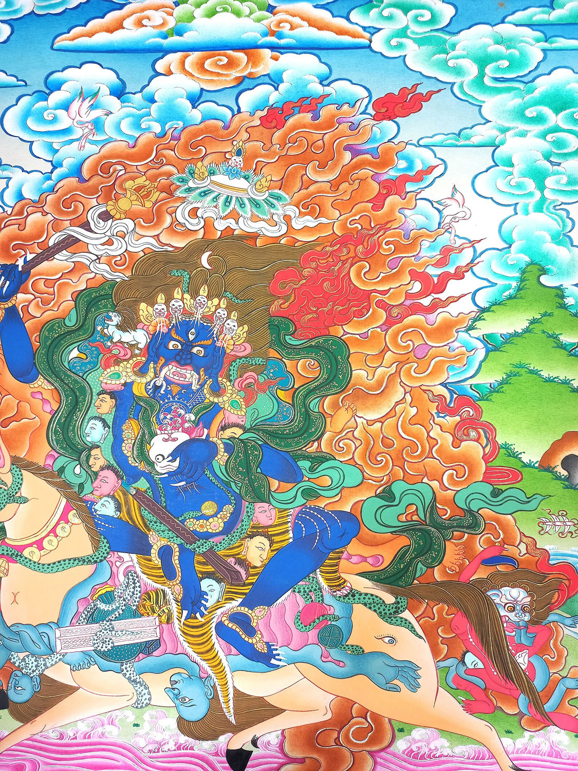 Original Hand- Painted Palden Lhamo Masterpiece 24k Gold Tibetan Thangka Painting From Nepal