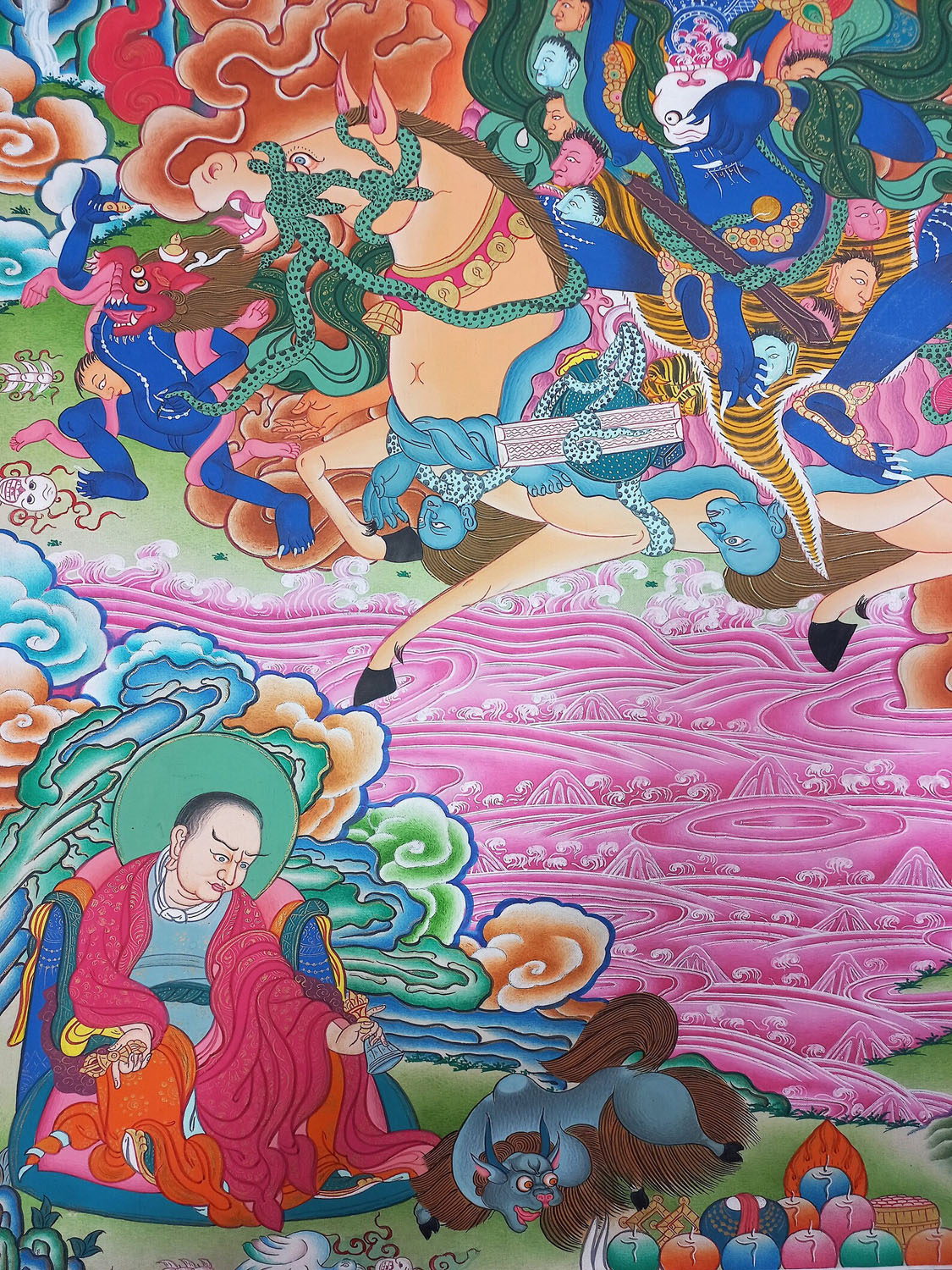 Original Hand- Painted Palden Lhamo Masterpiece 24k Gold Tibetan Thangka Painting From Nepal