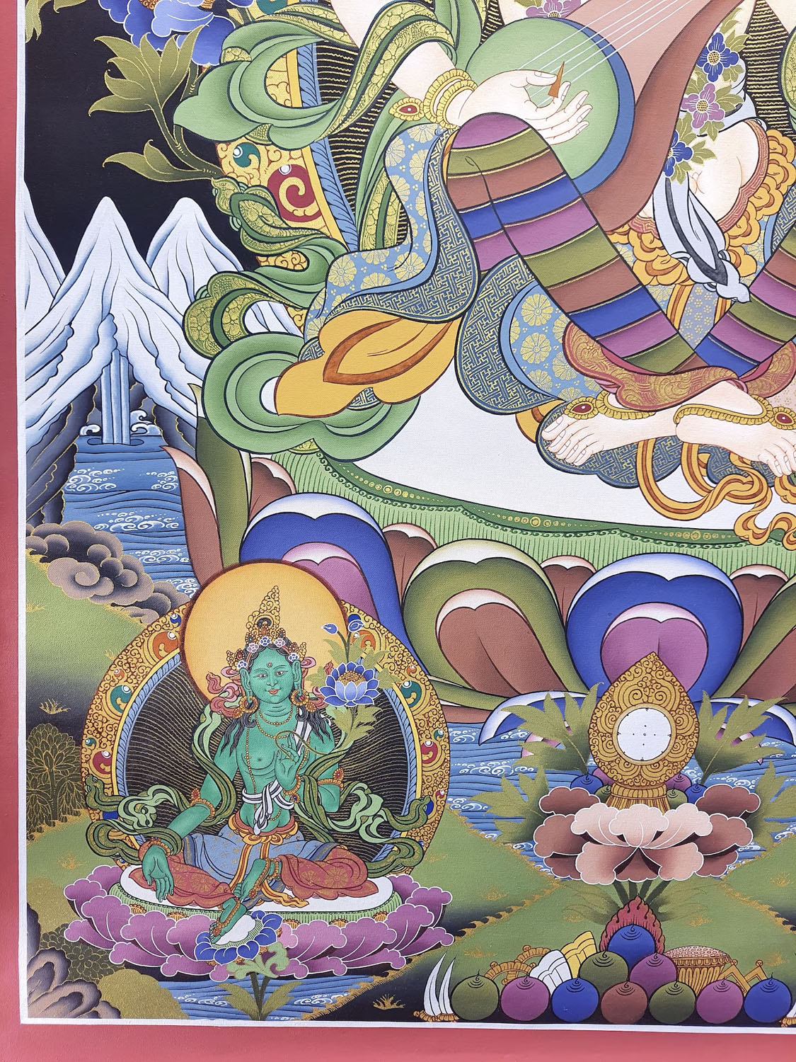 Maa Sarasawati, God Of Education Hand Painted Tibetan Wall Hanging Meditation Original Hindu Thangka Painting From Nepal