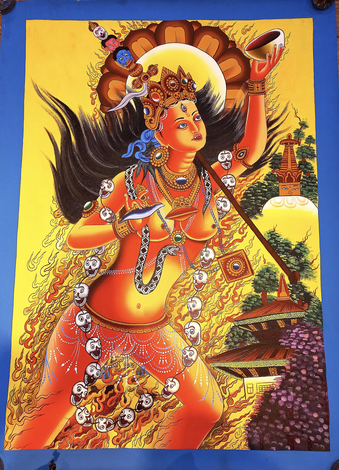 Original, Vajrayogini Hand Painted Newari Style Thicker Canvas Cotton Painting From Nepal