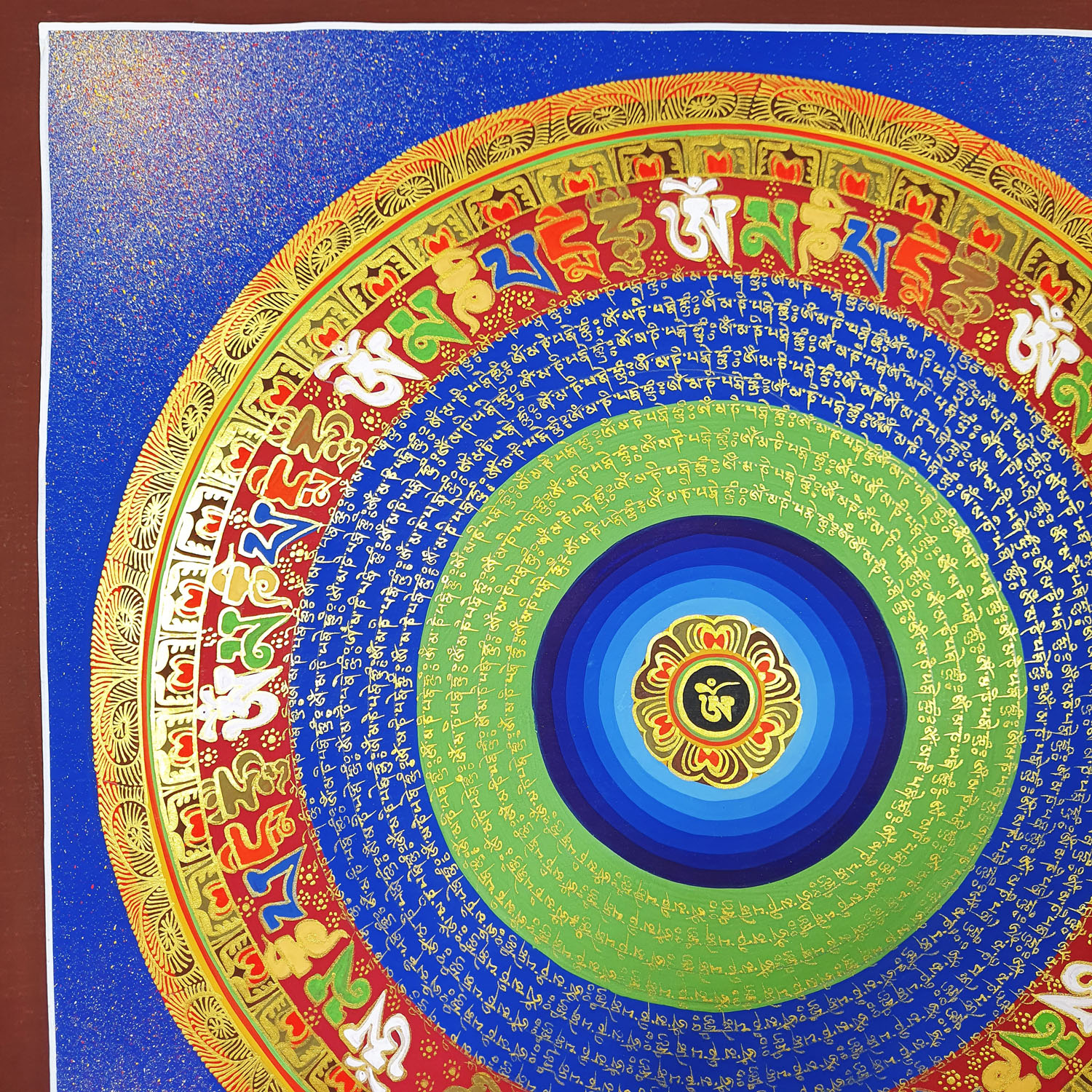 Om Mane Padme Hum Mantra Mandla Tibetan Hand-Painted Thangka Painting From Nepal
