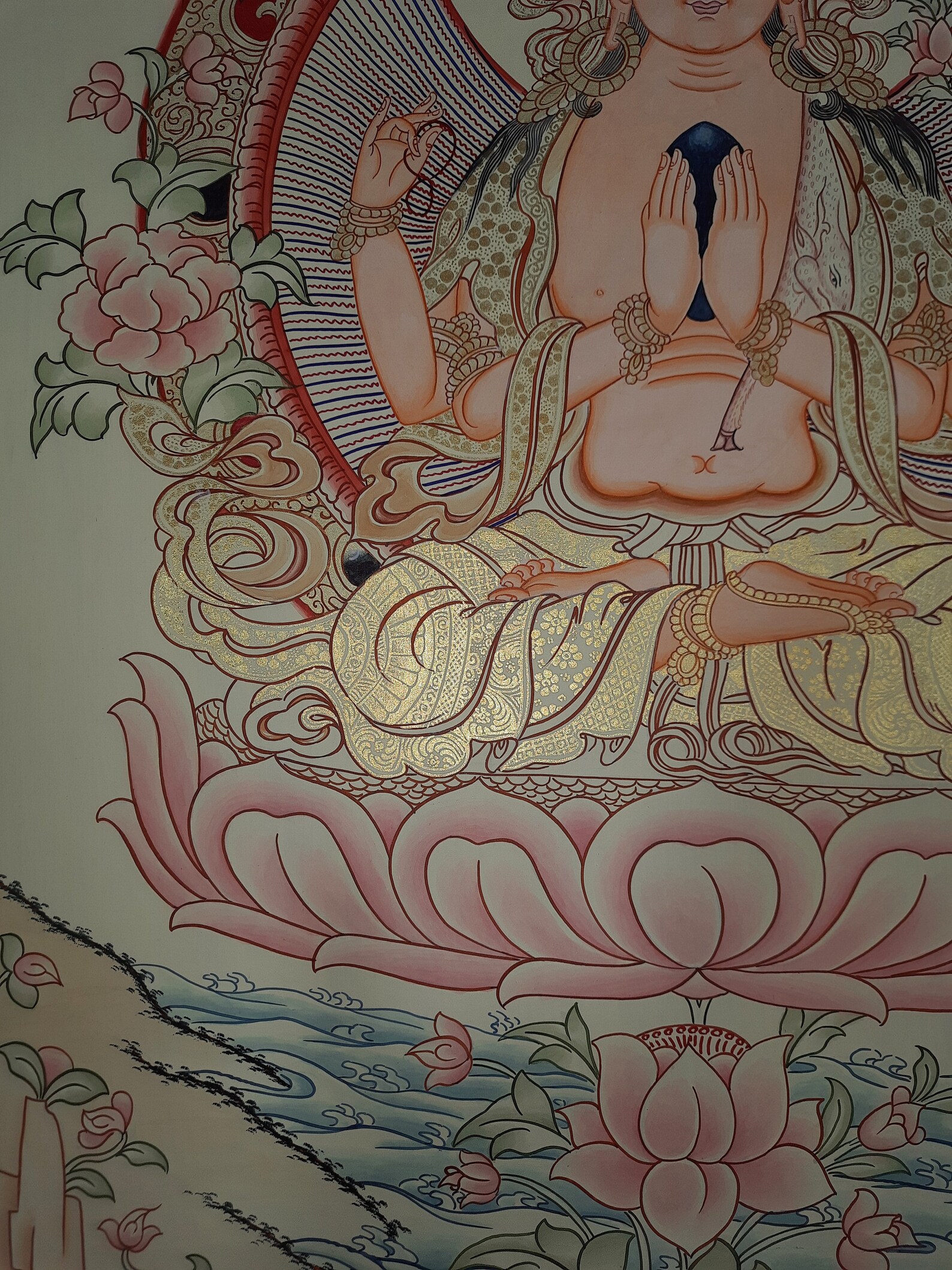 Chenrezig Masterpiece Hand-Painted Tibetan Thangka Painting